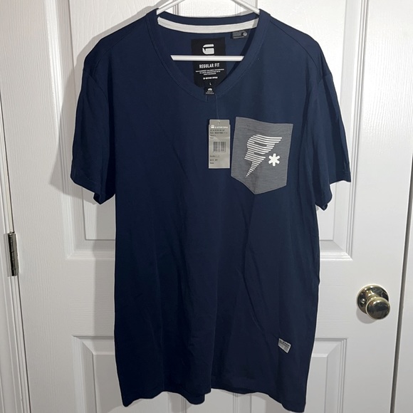 NWT Men’s Sz L G-Star Raw navy blue grey v neck pocket short sleeve tee shirt - Picture 5 of 5